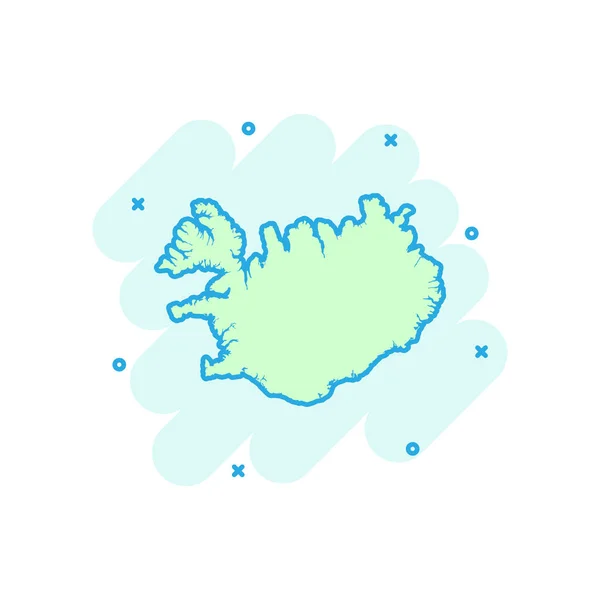 ベクトル漫画アイスランドは漫画のスタイルでアイコンをマップします アイスランドの看板イラストピクトグラム 地図ビジネススプラッシュ効果の概念 — ストックベクタ