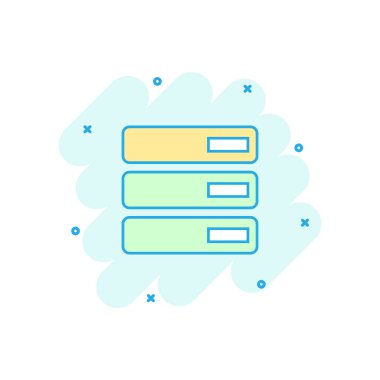 Vektör karikatür veritabanı, sunucu simgesi çizgi roman tarzında. Depolama işareti resimli resim. Sunucu işi sıçrama etkisi konsepti.