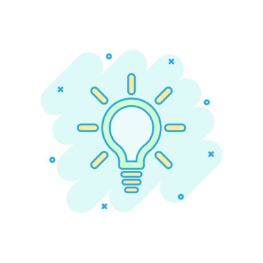 Vektör çizgi film ampul simgesi çizgi roman tarzında. Elektrik lambası resimli resim işareti. Fikir ampul işi sıçrama etkisi konsepti.