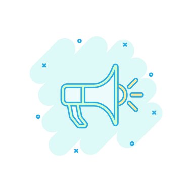 Vektör karikatür megafon simgesi. Megafon işareti resimli resim. Megafon işi sıçrama etkisi konsepti.