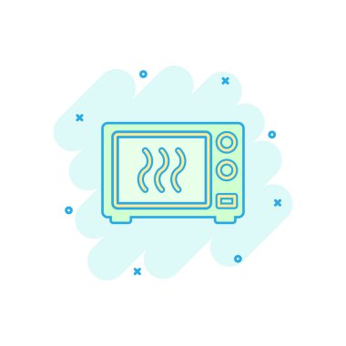 Vektör karikatür mikro dalga ikonu. Mikrodalga fırın işareti resimli resim. Soba işi sıçrama etkisi konsepti.