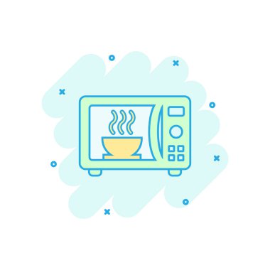 Vektör karikatür mikro dalga ikonu. Mikrodalga fırın işareti resimli resim. Soba işi sıçrama etkisi konsepti.