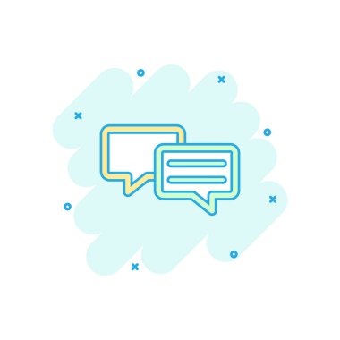 Vektör karikatür konuşma balonu simgesi. Tartışma diyaloğu işareti resimli çizim. Yorum bulutlu iş sıçrama etkisi kavramı.