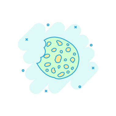 Çizgi roman tarzında vektör karikatür ikonu. Çip bisküvisi resimli resim işareti. Kurabiye işi sıçrama etkisi konsepti.