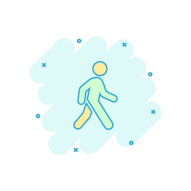 Vektör karikatür yürüyen adam ikonu. İnsanlar resimli tabela üzerinde yürür. Yaya işi sıçrama etkisi konsepti.