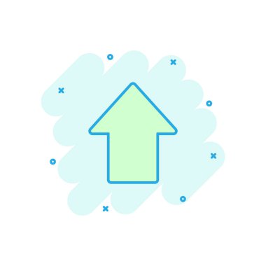 Vektör karikatür okunun çizgi roman tarzında simgesi. İleri ok işareti resimli resim. İmleç iş sıçrama etkisi konsepti.