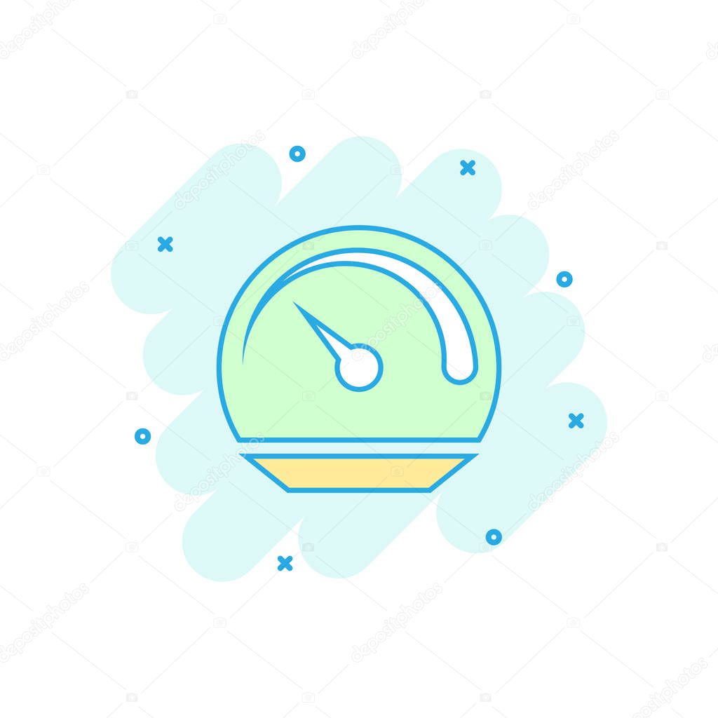 Vector cartoon dashboard icon in comic style. Level meter sign illustration pictogram. Speed business splash effect concept.