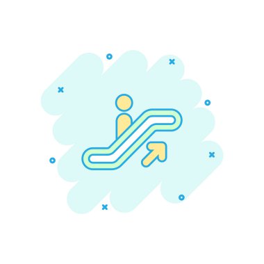 Vektör karikatür yürüyen merdiven asansörü ikonu komik bir şekilde. Yürüyen merdiven resimli resim işareti. Asansör işi sıçrama etkisi konsepti.