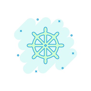 Vektör karikatür direksiyon dümeni ikonu komik bir şekilde. Dümen tekeri çizim çizelgesi. Dümen işi sıçrama etkisi konsepti.