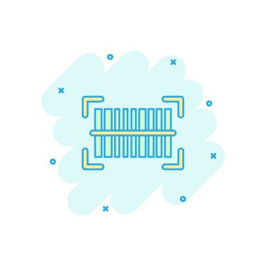 Vektör karikatür barkod ürün dağıtım simgesini çizgi roman tarzı. Barkod işareti illüstrasyon piktogram. Etiket iş sıçrama etkisi kavramı inceden inceye gözden geçirmek.