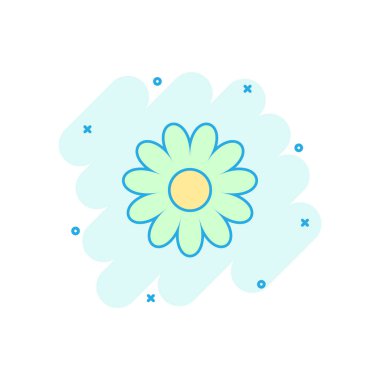 Vektör karikatür papatya çiçeği ikonu komik bir şekilde. Daisy konsept resim çizimi. Papatya işi sıçrama etkisi konsepti.