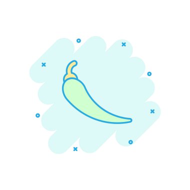 Çizgi roman karakteri kırmızı biber ikonu. Baharatlı biber konsepti resimli resim. Kırmızı biber işi sıçrama etkisi konsepti.