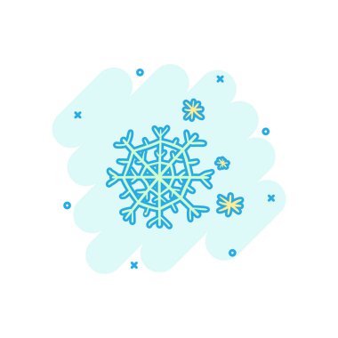 Vektör karikatür el çekilmiş kar tanesi simgesi çizgi roman tarzı. Snow flake kroki çizim piktogram doodle. Handdrawn kış Noel iş sıçrama etkisi kavramı.