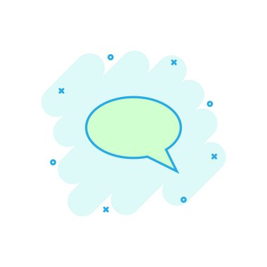 Çizgi film boş konuşma baloncuğu simgesini komik bir şekilde taşıyın. Diyalog kutusu resimleme grafiği. Konuşma iletisi sıçrama etkisi konsepti.