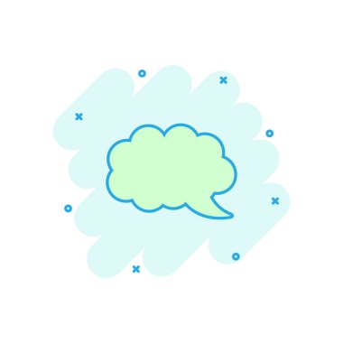 Çizgi film boş konuşma baloncuğu simgesini komik bir şekilde taşıyın. Diyalog kutusu resimleme grafiği. Konuşma iletisi sıçrama etkisi konsepti.