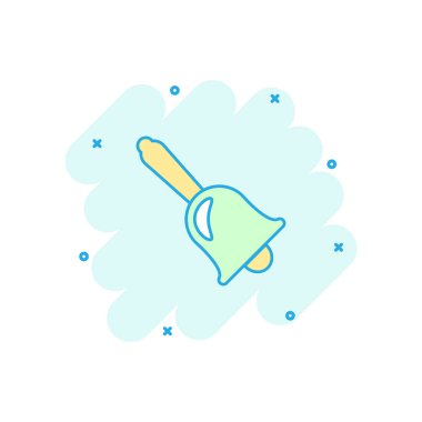 Vektör çizgi film zil çalar simgesini çizgi roman tarzı. Bell jingle konsept illüstrasyon piktogram. Gong iş sıçrama etkisi kavramı.