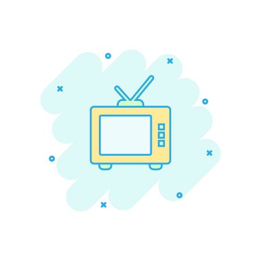 Vektör karikatür retro tv ekran simgesini çizgi roman tarzı. Eski televizyon konsept illüstrasyon piktogram. TV ekran iş sıçrama etkisi kavramı.