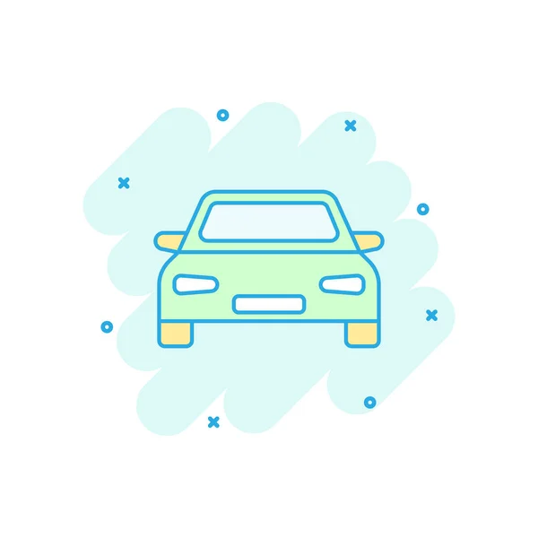 Vector cartoon car icon in comic style. Automobile vehicle illustration pictogram. Car sedan splash effect concept.