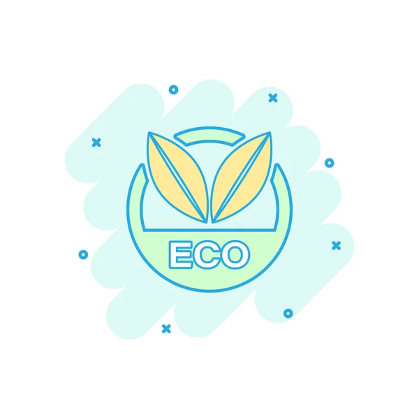 Vector Cartoon Eco Label Badge Icon Comic Style Organic Product — Stock Vector