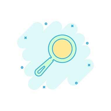 Vektör karikatür kızartma tavası simgesi çizgi roman tarzı. Pan konsept illüstrasyon piktogram pişirme. Tavada mutfak ekipman iş sıçrama etkisi kavramı.