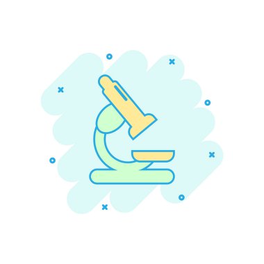 Vektör karikatür mikroskop laboratuvar ikonu. Mikroskop işareti resimli resim. Kimya keşfi iş sıçrama etkisi konsepti.