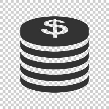 Paralar düz stil simgesinde yığını. Dolar sikke vektör illüstrasyon izole arka plan üzerinde. Para yığılmış iş kavramı.