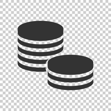 Paralar düz stil simgesinde yığını. Sikke para vektör illüstrasyon izole arka plan üzerinde. Para yığılmış iş kavramı.