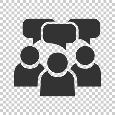 Konuşma balonu simgesinin düz stilde insanlarla. İş sözleşmesi vektör illüstrasyon izole arka plan üzerinde. Ortaklık konuşma iş kavramı.