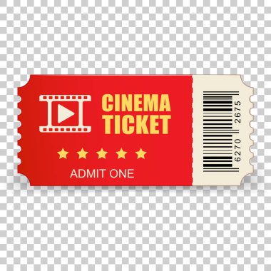 Gerçekçi sinema bilet simgesini düz stil. Bir kupon giriş vektör illüstrasyon izole arka plan üzerinde itiraf. 3D bilet iş kavramı.