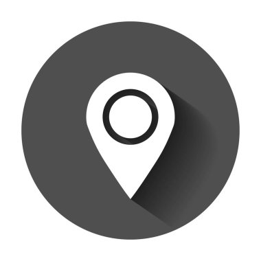 PIN harita simgesini düz stil. GPS navigasyon vektör çizim uzun gölge ile. Hedef hedef iş kavramı.