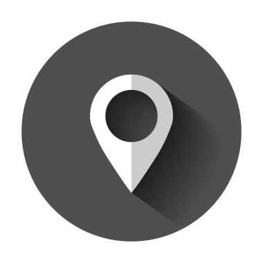 PIN harita simgesini düz stil. GPS navigasyon vektör çizim uzun gölge ile. Hedef hedef iş kavramı.