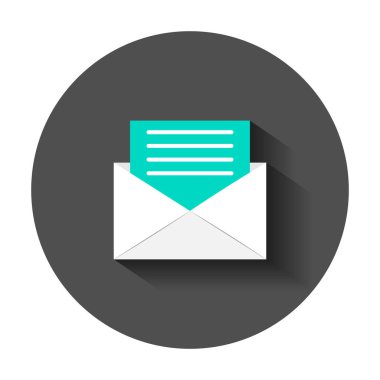 Düz stil posta zarf simgesi. E-posta iletisi vektör çizim uzun gölge ile. Posta kutusu e-posta iş kavramı.