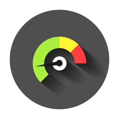 Ölçer gösterge paneli simgesini düz tarzı. Skor göstergesi düzey vektör çizim uzun gölge ile kredi. Ölçü ölçeği iş kavramı ile ölçü aygıtları.