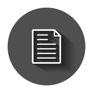 Düz stil belge Not simgesi. Kağıt levha vektör çizim uzun gölge ile. Not Defteri belgesi iş kavramı.