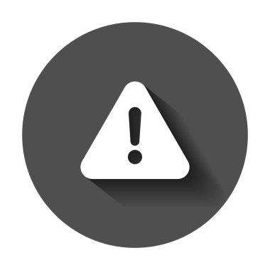 Düz stil içinde ünlem işareti simgesi. Tehlike alarmı vektör çizim uzun gölge ile. Dikkat risk iş kavramı.