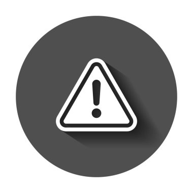 Düz stil içinde ünlem işareti simgesi. Tehlike alarmı vektör çizim uzun gölge ile. Dikkat risk iş kavramı.