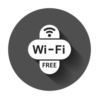 WiFi ücretsiz internet işareti simgesini düz stil. Wi-fi kablosuz teknoloji vektör çizim uzun gölge ile. Ağ wifi ücretsiz iş kavramı.