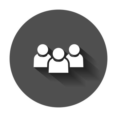 İnsanlar iletişim simgesini düz stil. İnsanlar uzun gölge illüstrasyon vektör. Ortaklık iş kavramı.