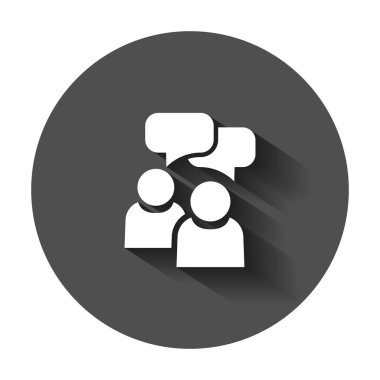 Konuşma balonu simgesinin düz stilde insanlarla. İş sözleşmesi vektör çizim uzun gölge ile. Ortaklık konuşma iş kavramı.