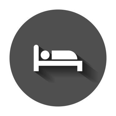 Düz stil yatak simgesini. Yatak odası vektör çizim uzun gölge ile uyku. Kanepe iş kavramı relax.