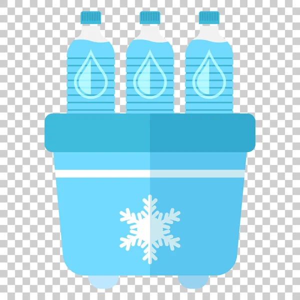 Portable Fridge Refrigerator Water Bottle Icon Flat Style Freezer Bag — Stock Vector