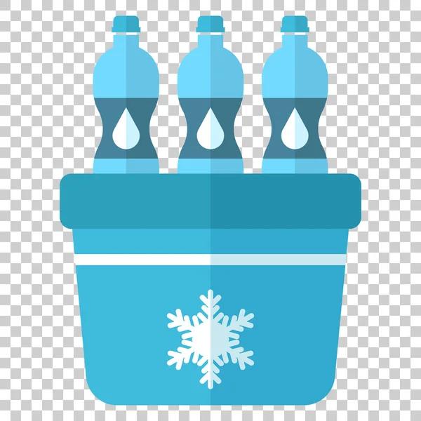 Portable Fridge Refrigerator Water Bottle Icon Flat Style Freezer Bag — Stock Vector