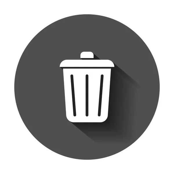 平面样式的垃圾桶垃圾图标 垃圾桶矢量插图与长阴影 垃圾桶经营理念 — 图库矢量图片
