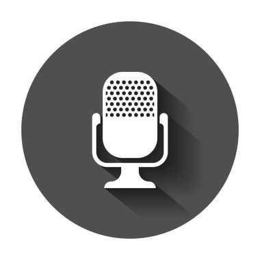 Düz stil mikrofon simgesi. Mikrofon yayın vektör çizim uzun gölge ile. Mikrofon mike konuşma iş kavramı.