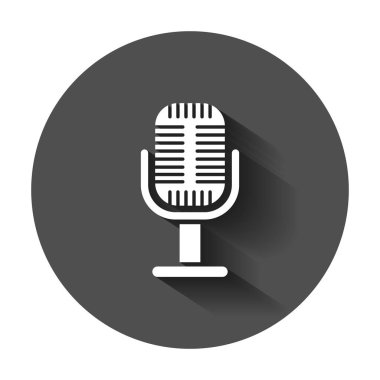 Düz stil mikrofon simgesi. Mikrofon yayın vektör çizim uzun gölge ile. Mikrofon mike konuşma iş kavramı.