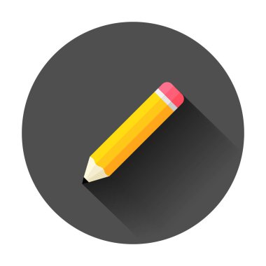 Kauçuk eraser simgesi düz tarzı ahşap kalemle. Vurgulayıcı vektör çizim uzun gölge ile. Kalem iş kavramı.
