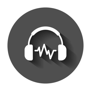 Kulaklık Kulaklık simgesini düz stil. Kulaklık ile uzun gölge illüstrasyon vektör. Ses aygıtı iş kavramı.