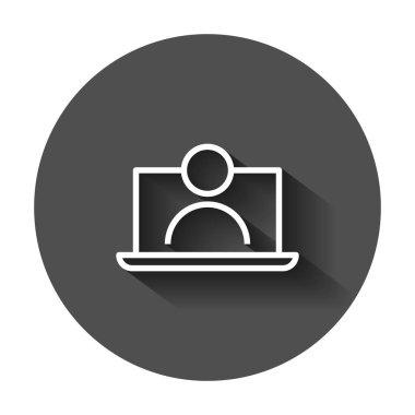 Çevrimiçi eğitim süreci simgesini düz stil. Webinar seminer vektör çizim uzun gölge ile. E-öğrenme iş kavramı.
