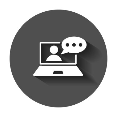 Çevrimiçi eğitim süreci simgesini düz stil. Webinar seminer vektör çizim uzun gölge ile. E-öğrenme iş kavramı.