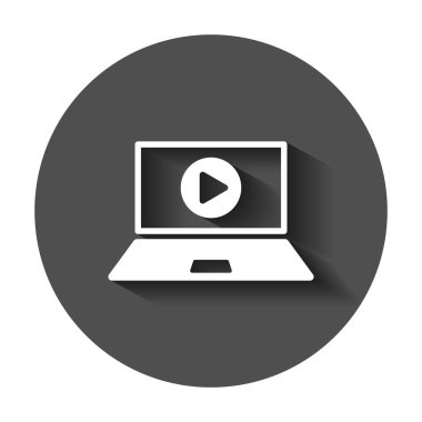 Çevrimiçi eğitim süreci simgesini düz stil. Webinar seminer vektör çizim uzun gölge ile. E-öğrenme iş kavramı.